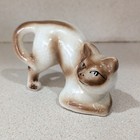 Vintage Porcelain Cat Figurine Arched Back Brown   White Ceramic Figure