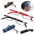 Classic Half Rimmed Compact Reading Glasses Readers Travel Slim Design With Case