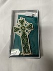 Irish Celtic Cross White Green-w box    Brass Liffey Artifacts Religion Set Of 2