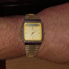 Timex V Cell Quartz Ana-digi Watch Two-tone Bracelet Gold Dial Water-resist Vtg