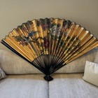 Vintage Hand Painted Oriental Folding Fan - Large Wall Hanging Art Decor 51   x36   