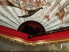 Antique Asian Mother Of Pearl Hand Painted Silk Professionally Framed Hand Fan