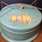 Vintage Tin Metal Pie Cake Carrier With Flowers 2 Piece