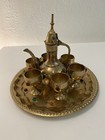 Vintage Middle Eastern Jeweled Dallah Brass Coffee Set Turkish With Tray