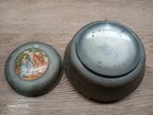 Vintage Metal Music Box Powder   Womens Victorian Art Work On Lid Aluminum 