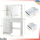 Makeup Vanity Desk Stool Set With Led Lights   Mirror Dressing Table   6 Drawers