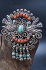 Vtg Matl Matilde Poulat Sterling Doves Turquoise   Coral Articulated Brooch