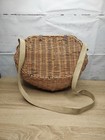 Wicker Woven Fly Fishing Creel Gathering Garden Mushroom Basket Strap Vtg