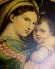 Vintage 40s-50s Large 21 5  Round Framed Madonna Of The Chair By Raphael