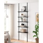 Tension Mount Adjustable Bookshelf Space-saving 5 Tier Metal   Wood Design New