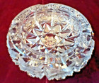 Vintage Clear Crystal Glass Cigar Ashtray Etched Starburst Round 5  1lb 15 9oz