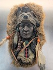 Native American Warrior Chief Wood Fur Bust Sculpture 1992 Signed Usa 12x6 Inch
