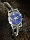 Steampunk Watch Brushed Silver Band Electric Blue Face  Pop Vintage Rare  100