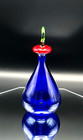 Vtg Art Deco Cobalt Blue Glass Perfume Bottle With Red Stopper Loop On The Top