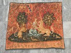 Vintage French Tapestry Lady With Unicorn Wall Hanging Medieval Pictorial Tape
