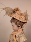 Victorian 19th C Blonde Bengaline Child   s Bonnet W Feathers - Great For Doll
