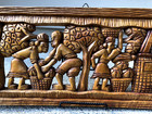 Vintage Large Tribal Primitive Wood Carving Wall Plaque - Harvest Gathering Food