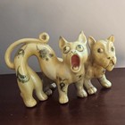 Rare Antique Galle Style Art Nouveau French China Pottery Pair Of Cats  Felines 