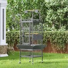 61  Large Bird Cage Playtop Wrought Iron Parrot Cage With Rolling Stand Black