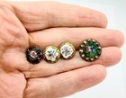 4 Pc Lot Antique Enamel Brass   Cut Steel And Diminutive Buttons