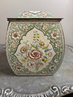 Vintage Floral Decorative Tin Box Container W  Birds 5    Tall - Made In Holland