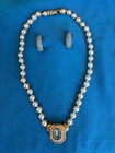Swarovski Pearl Strand Necklace W  Blue Pendant Matching Earrings S a l  Vintage