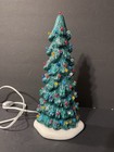 Vtg 11   handmade Green Lighted Ceramic Christmas Tree W colored Bulbs Slim Narrow