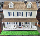Vtg Wooden Colonial 6 Room Dollhouse  Including Furniture  Lights   Accessories