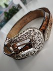 Vintage Leegin Tooled Leather Western Ranger Belt 32 Floral 3pc Buckle Set