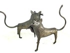 Pair African Benin Bronze Standing Wild Dog Hyena Jackal Lion Prey 13  Etched