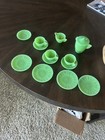 Vintage Akro Agate Jadeite Green Tea Set Child s Doll Dishes Lot Of 13