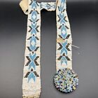 Vtg Native American Seed Bead Belt Blue White 24  Hand-made Woven - Needs Repair