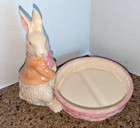 Vtg Bunny Rabbit W  Bow Tie Ceramic Glazed Platter Bowl Figurine Easter E4
