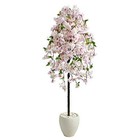  70in  Cherry Blossom Artificial Tree In White Planter 