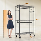 Mzg Heavy Duty Clothing Garment Rack Closet Organizer Rolling Black Shelves 75in