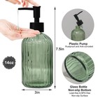 Green Glass Soap Dispenser With Black Plastic Pump  13 5oz Refillable