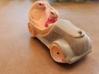 Old 1920s Celluloid Easter Bunny Rabbit Driving Egg Car With Chick Rider