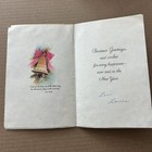 Vintage Mid-century Christmas Card Pastel Bells Pink Bow Retro Kitch