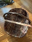 Vintage 1970s Large Woven Wicker Rattan Basket W handle 16 w X 22 l