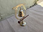 Large Antique Indian Heavily Engraved Dinner Gong Bell With Wooden Hammer