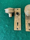 Vintage Ornate Bronze Brass Door Knobs   Plates Victorian