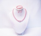 15    Pink Glass Pearl Necklace bracelet earrings Set For Little Girl