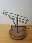 Vintage Wine Decanting Cradle  Crank Mechanical Brown Wood Base Silver Metal Mcm