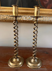 Vintage Pair Of 13 3 4  Tall Brass Open Barley Twist Candle Holders