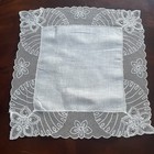 Vtg White Linen Mesh Embroidered Net Lace Rhinestone Bridal Wedding Hankie 10x10