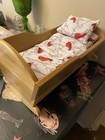 Vintage Handcrafted Wooden Doll Cradle  bassinet  16x9x6    Covers   Mattress