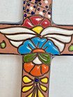 Handmade Mexican Folk Art Talavera Red Clay Wall Hanging Cross 6 5    Tall