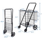 Folding Shopping Cart Rolling Trolley Utility 2 Basket W wheel For Laundry Black
