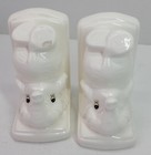 Vtg White Ceramic Elephant Bookend Hidden Coin Piggy Bank Set Japan Retro Rare
