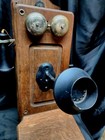  Antique Western Electric Handcrank Tiger Oak Wooden Wall Phone